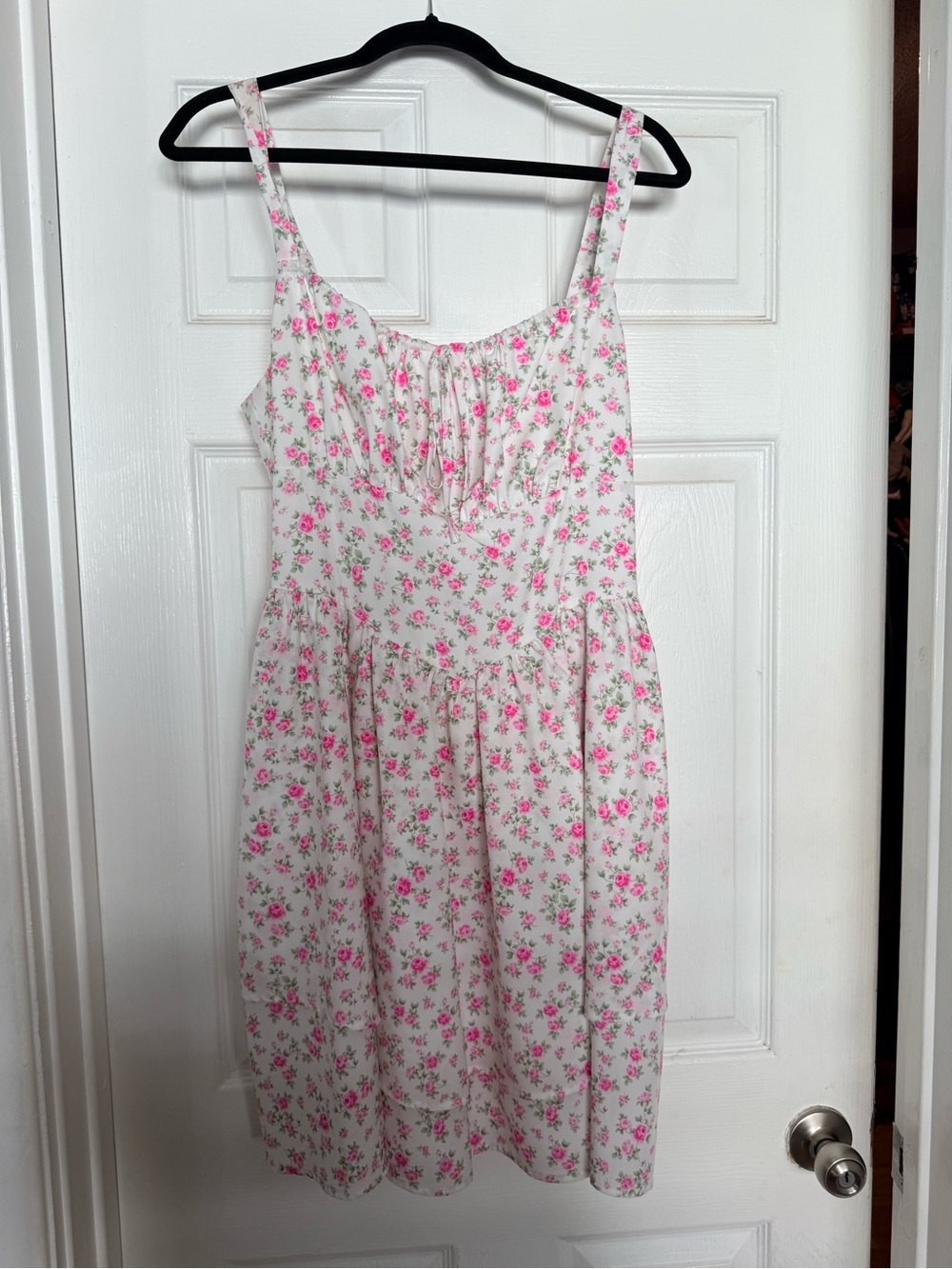 White Floral Sundress with Pink Rose Print